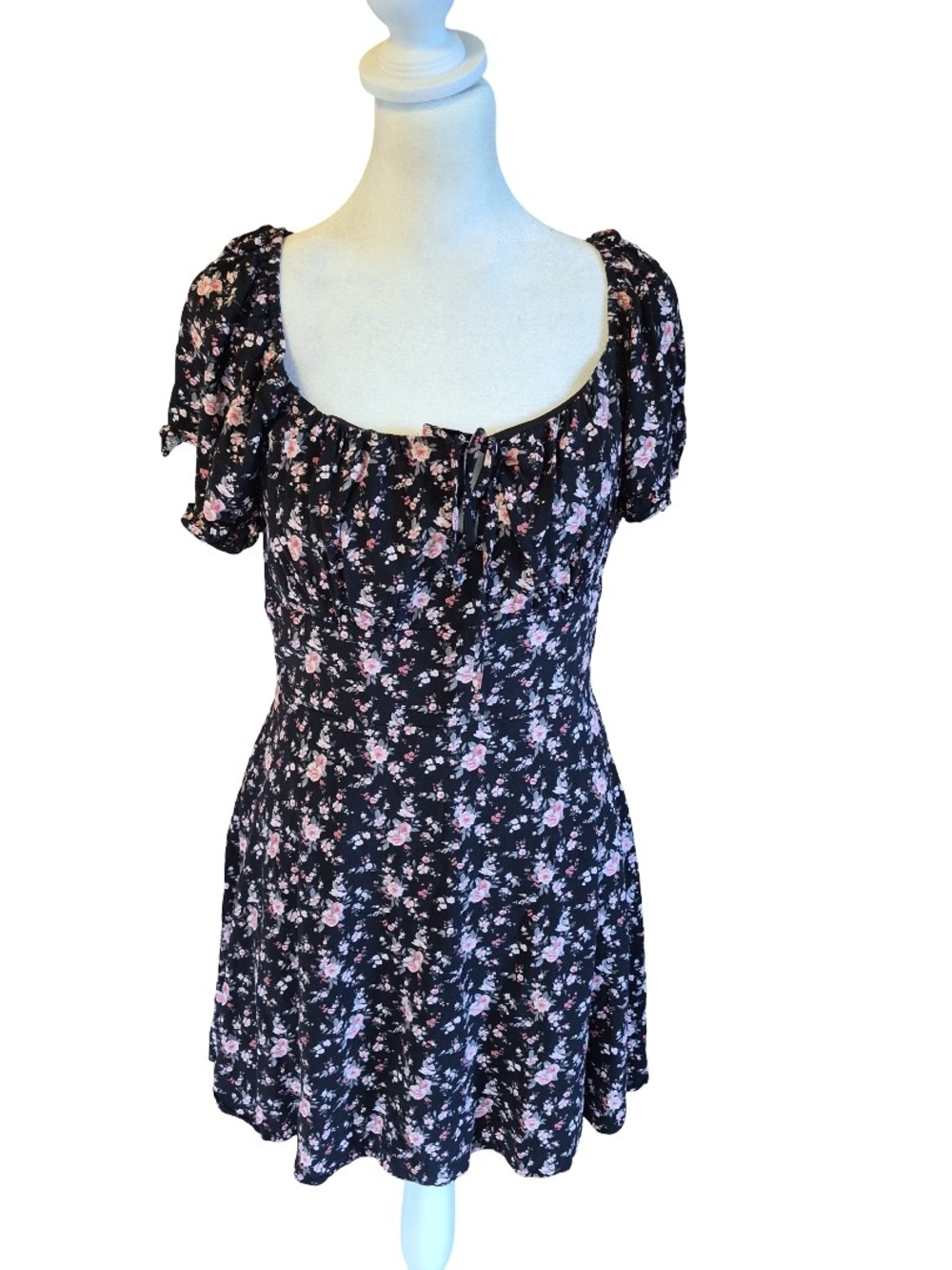 mi ami Black Floral Midi Dress with Pink Rose Print